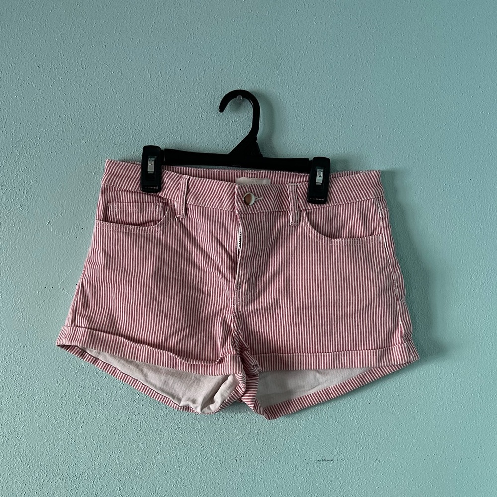 Red and white striped jean shorts